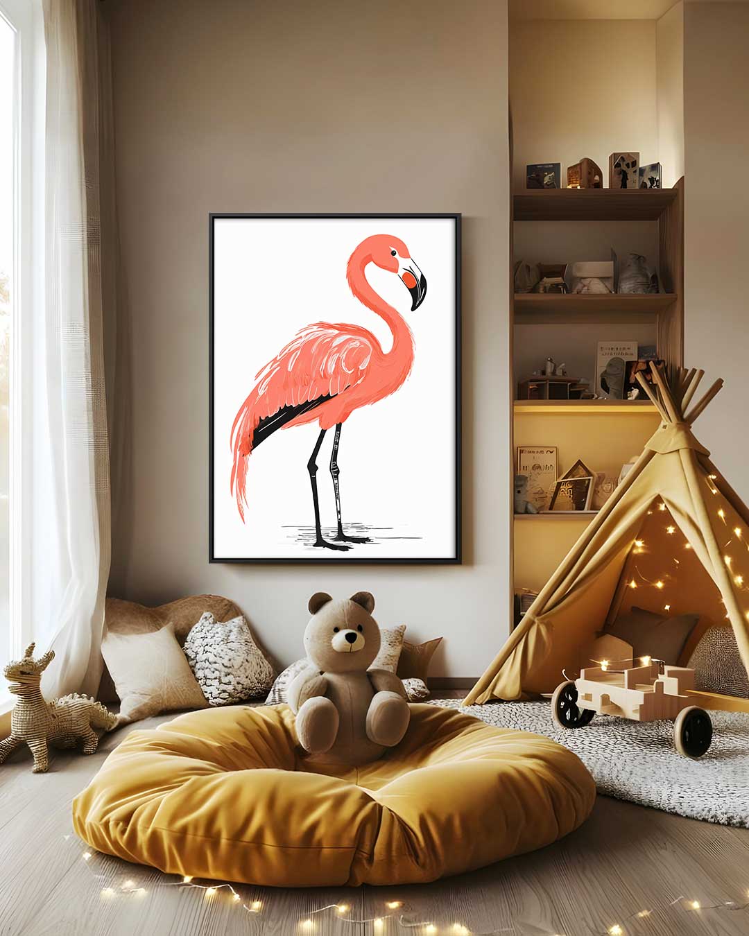 Elegante Flamingo Illustratie Kunstwerk-canvas-dibond-plexiglas-wanddecoratie-WallArtistic