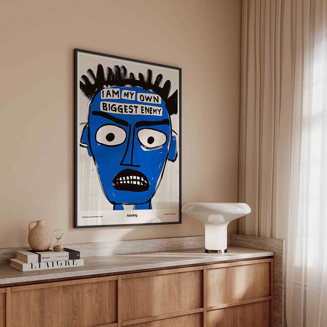 Blauw gezicht met tekst Poster