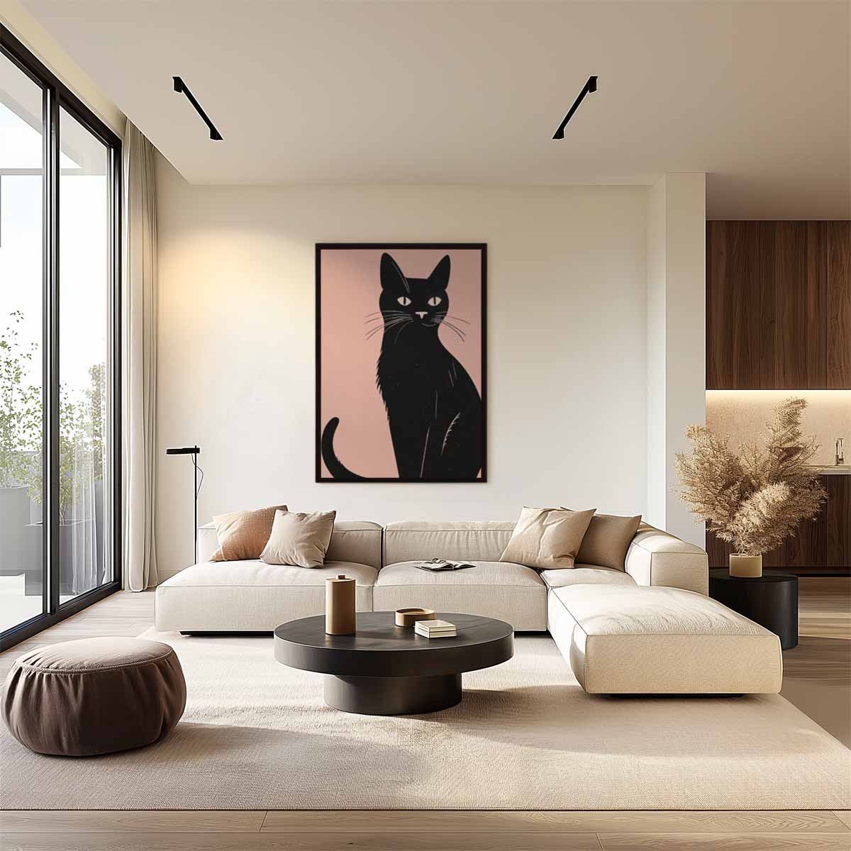 Stijlvolle Zwarte Kat Illustratie Kunstwerk-canvas-dibond-plexiglas-wanddecoratie-WallArtistic