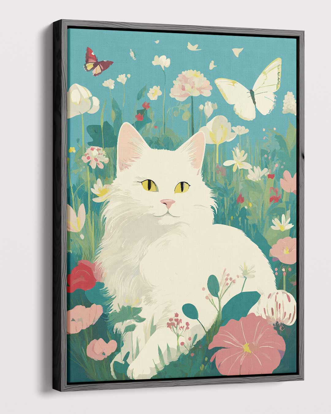 Dromerige Kat in Bloemenweide Kunstwerk-canvas-dibond-plexiglas-wanddecoratie-WallArtistic