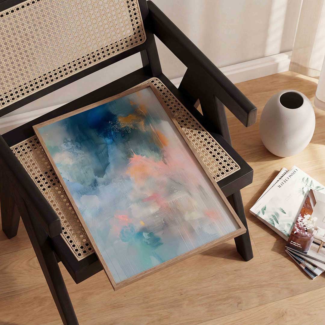 Abstracte blauwe en roze Poster