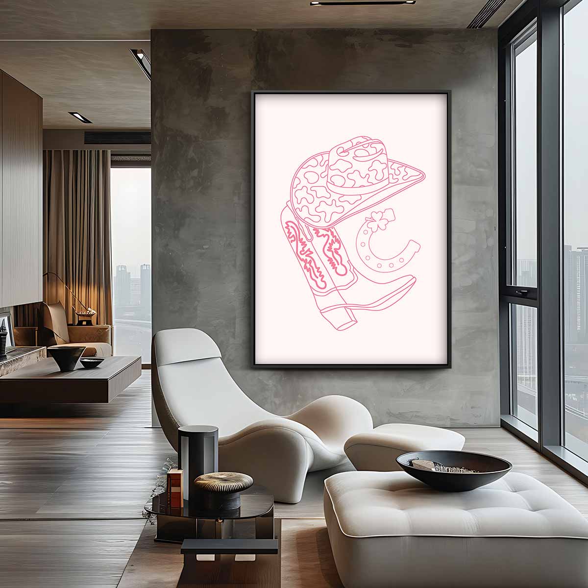 Cowboy Chic Illustratie Kunstwerk-canvas-dibond-plexiglas-wanddecoratie-WallArtistic