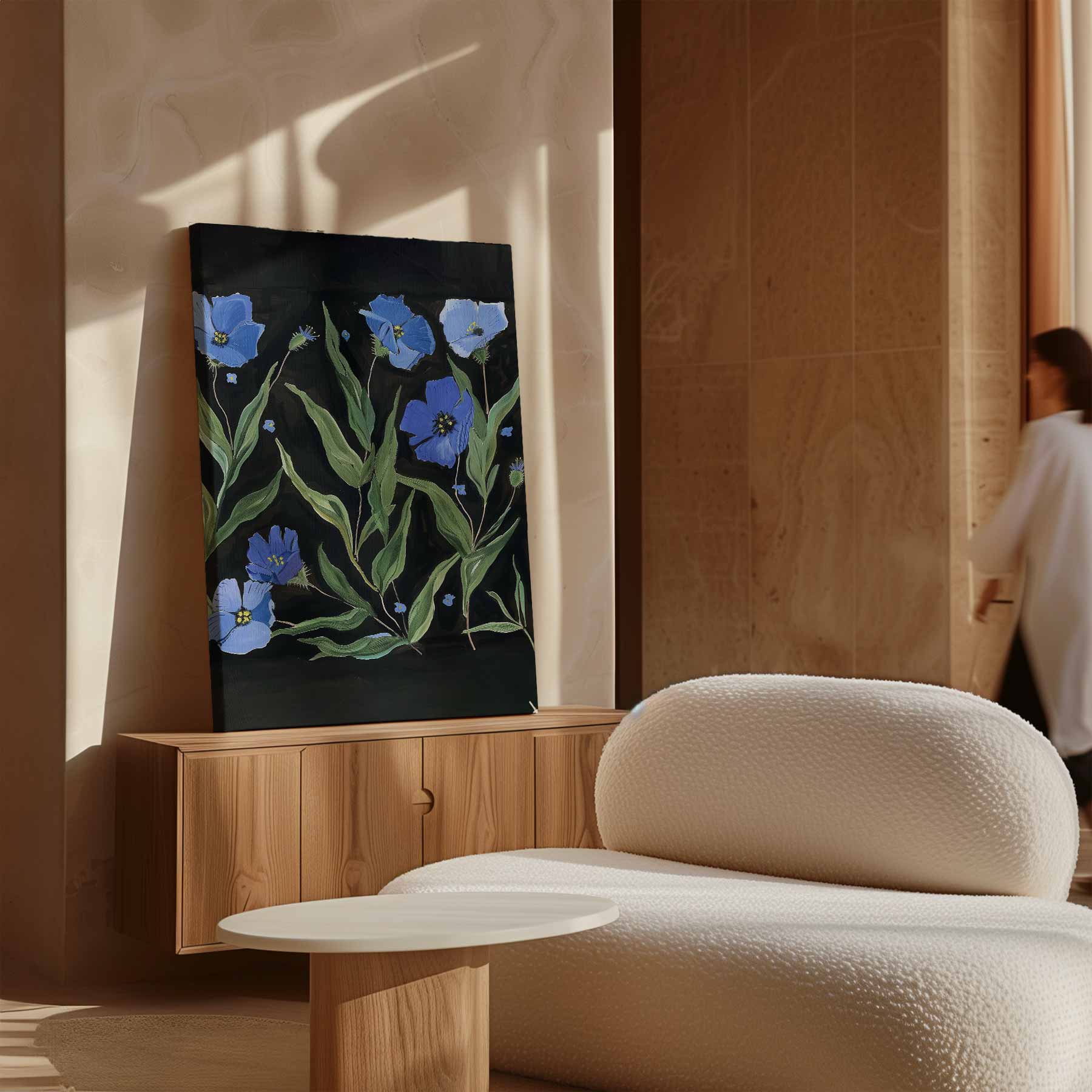Blauw Bloemenfeest Kunstwerk-canvas-dibond-plexiglas-wanddecoratie-WallArtistic