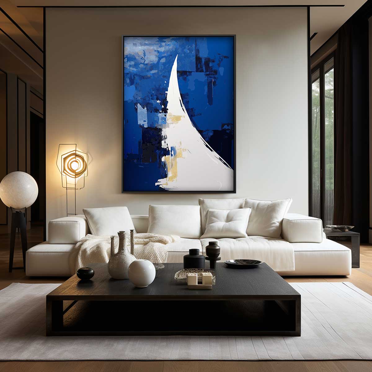Blauwe Abstracte Golf Kunstwerk-canvas-dibond-plexiglas-wanddecoratie-WallArtistic