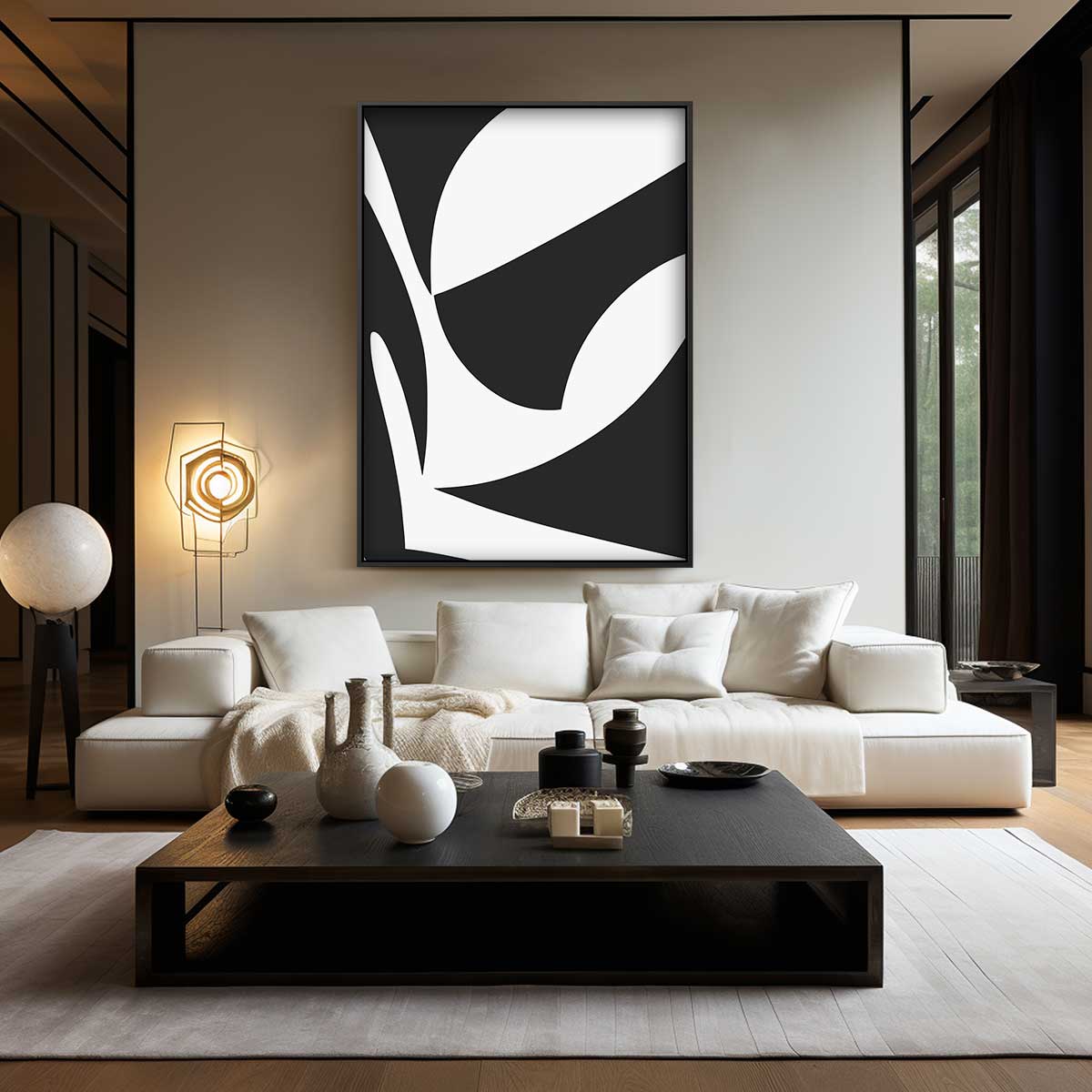 Abstracte Zwart-Witte Compositie Kunstwerk-canvas-dibond-plexiglas-wanddecoratie-WallArtistic