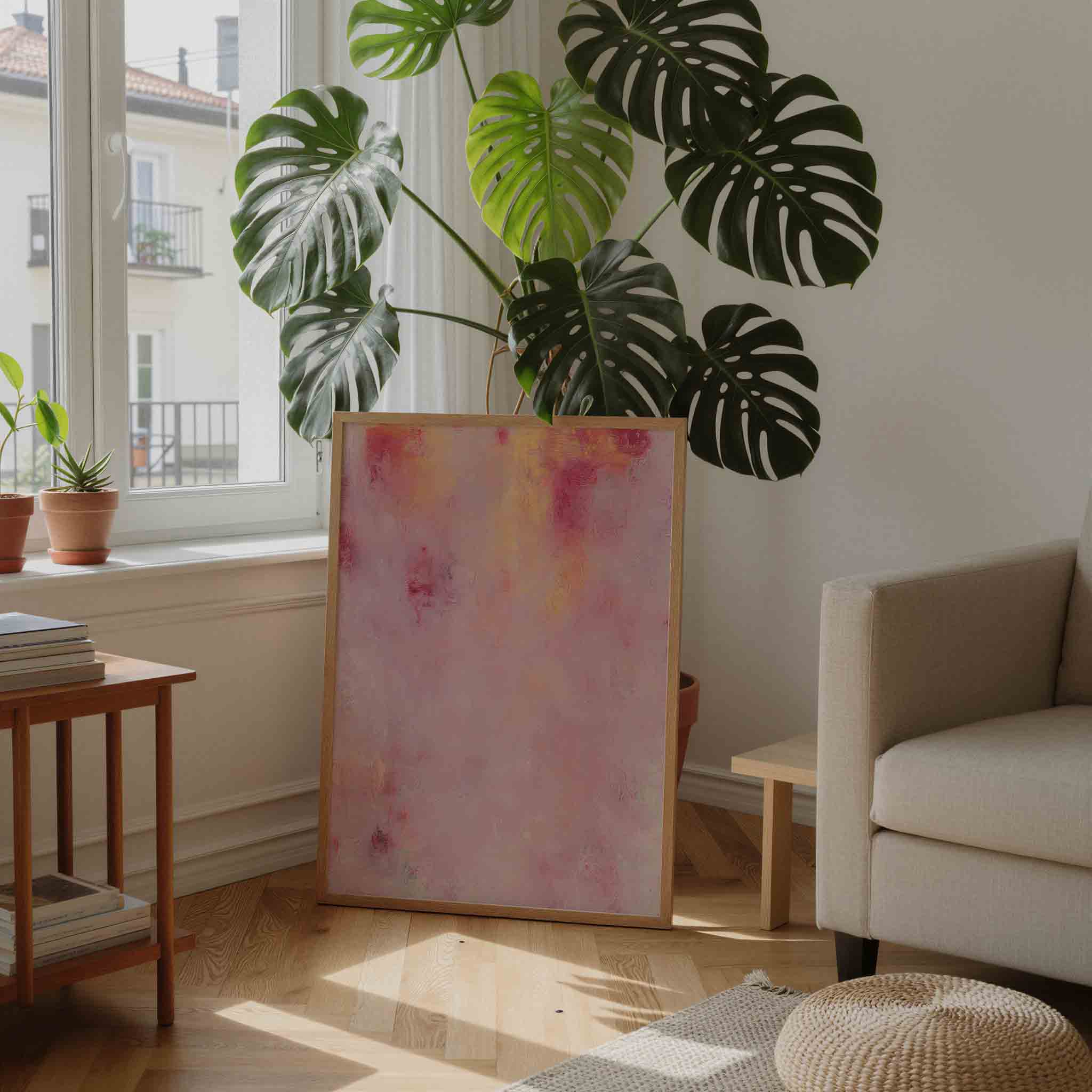 Roze en gele abstracte Poster