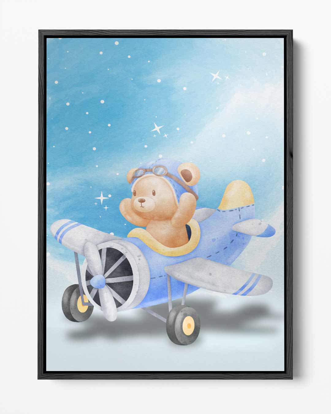 Dromende Teddy in Vliegtuig Kunstwerk-canvas-dibond-plexiglas-wanddecoratie-WallArtistic