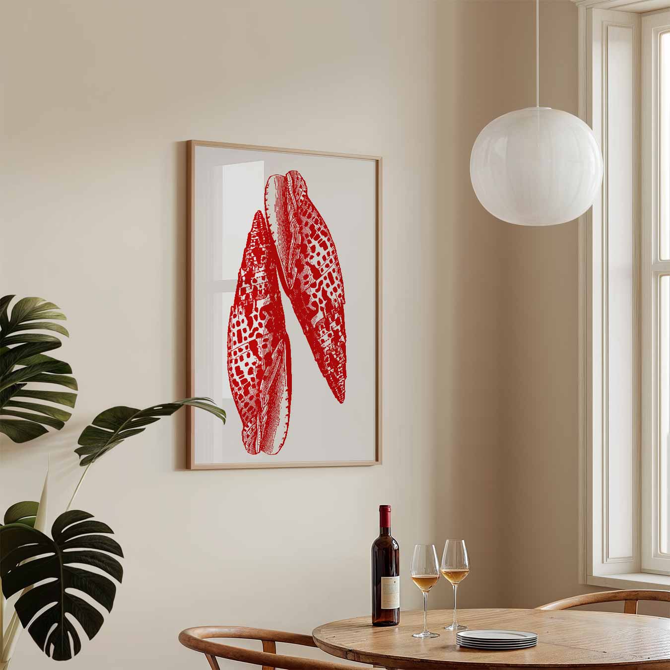 Schelpenkunst in Koraalrood Poster