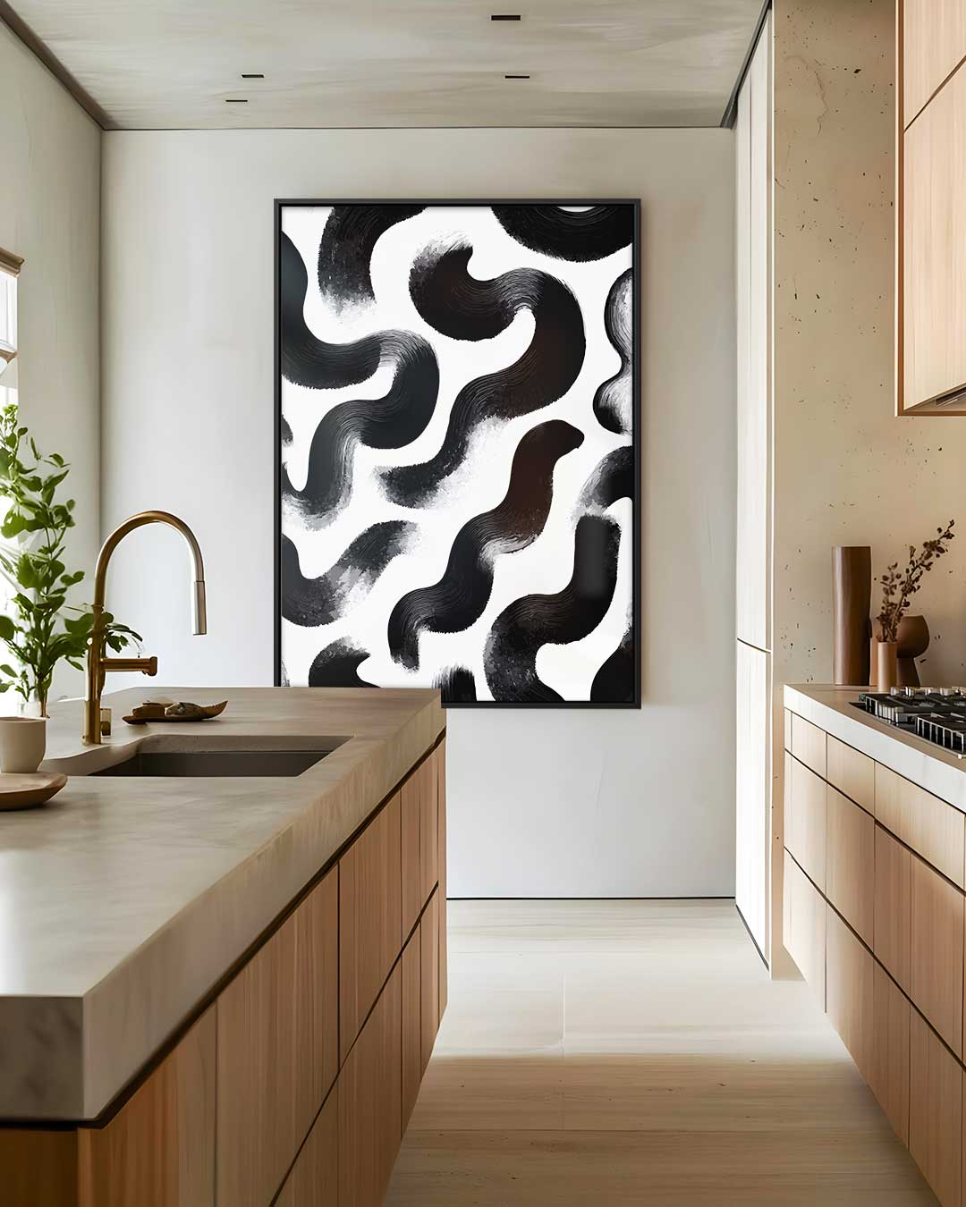 Abstracte Zwart-witte Kronkels Kunstwerk-canvas-dibond-plexiglas-wanddecoratie-WallArtistic