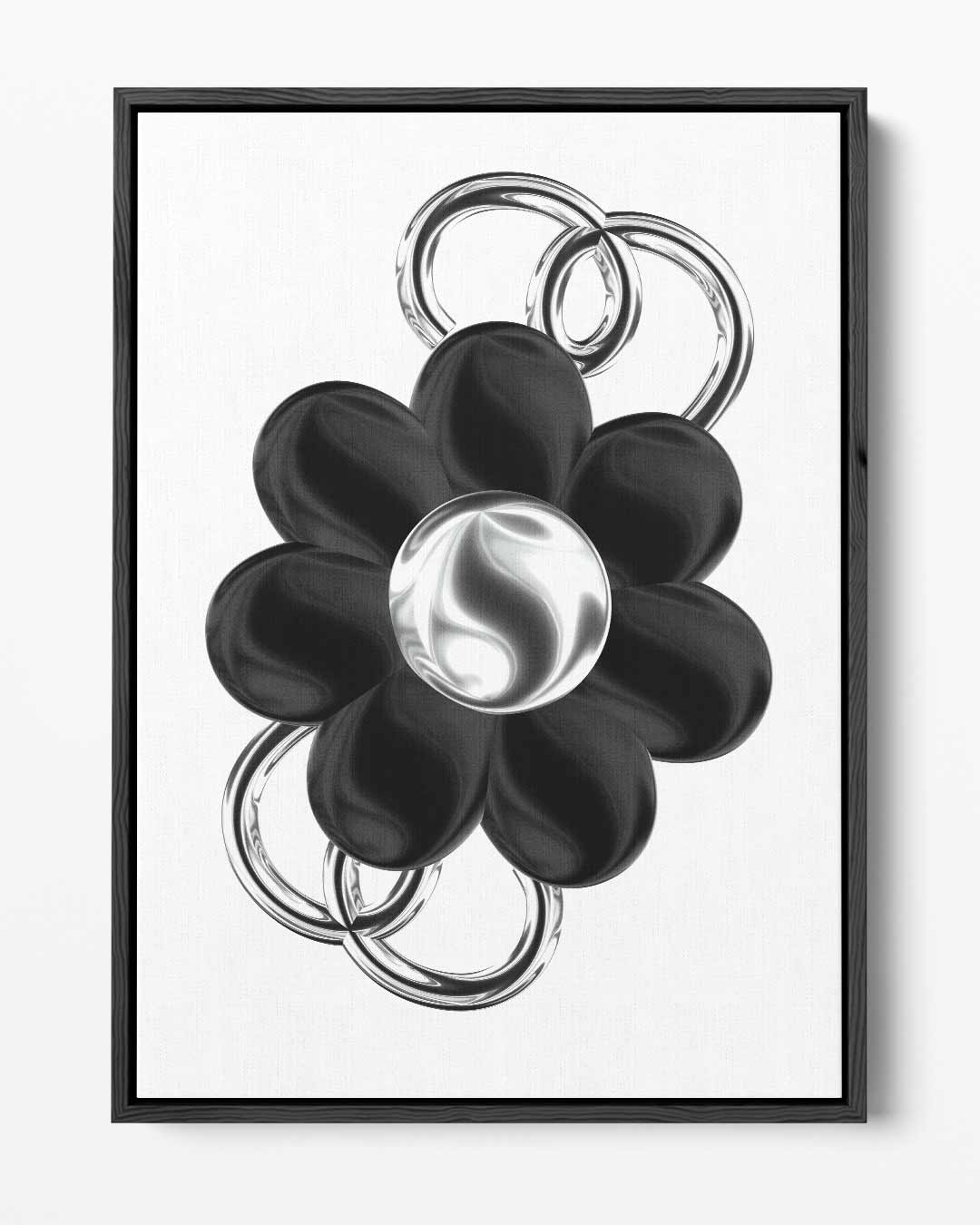 Bloem in Zilver en Zwart Kunstwerk-canvas-dibond-plexiglas-wanddecoratie-WallArtistic