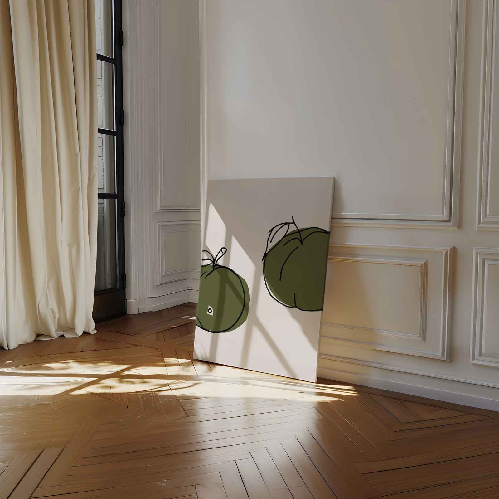 Twee Groene Vruchten Kunstafdruk Kunstwerk-canvas-dibond-plexiglas-wanddecoratie-WallArtistic