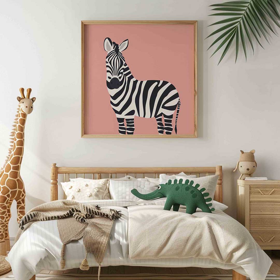 Zebra op roze achtergrond Poster