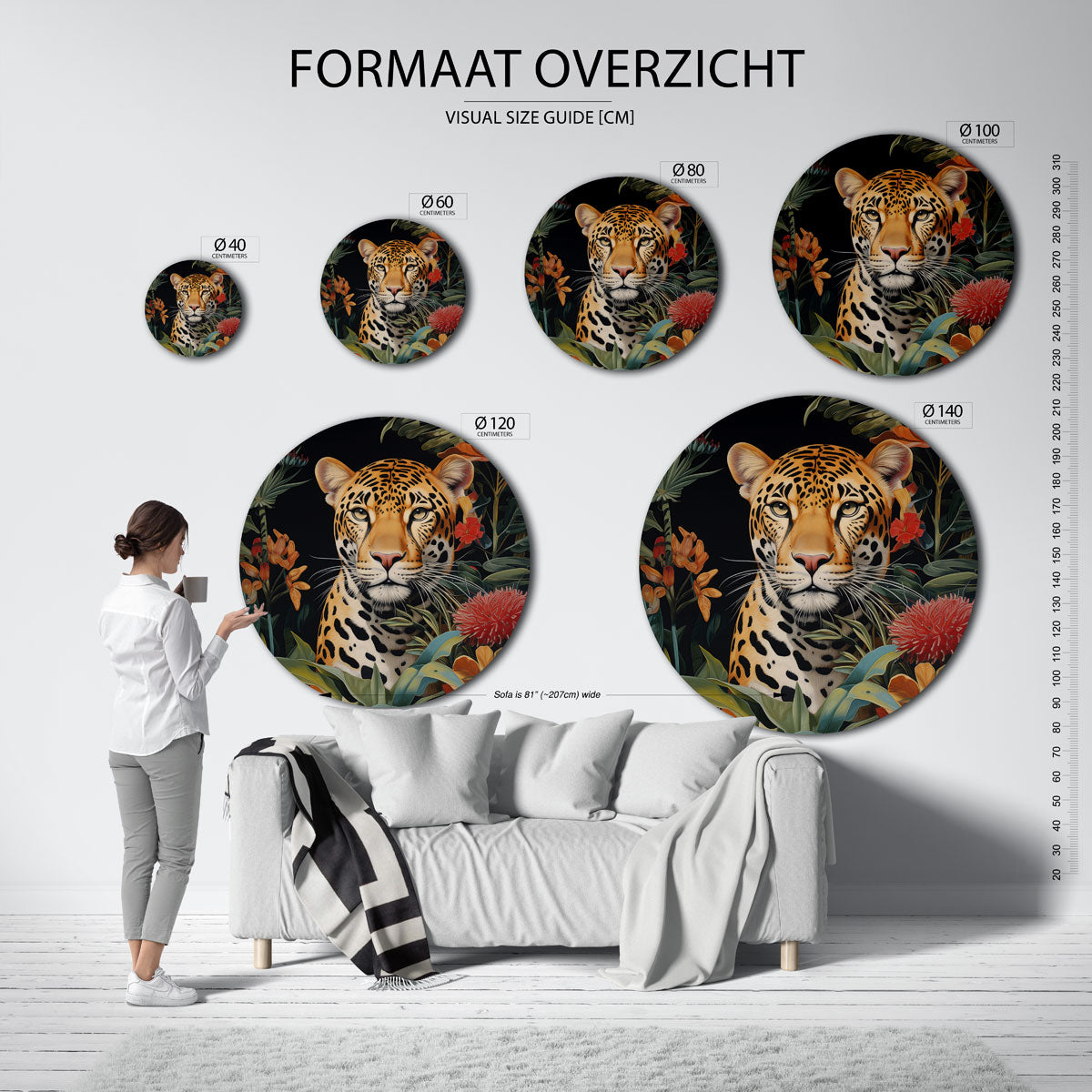 Luipaard en bloemen Muurcirkel