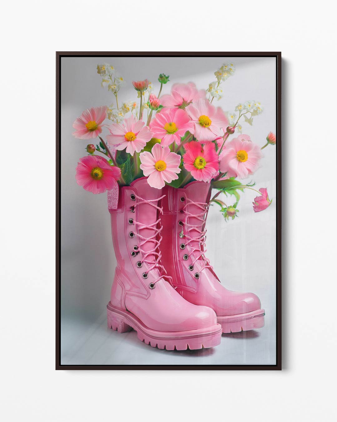 Bloemenfestijn in Roze Laarzen Kunstwerk-canvas-dibond-plexiglas-wanddecoratie-WallArtistic