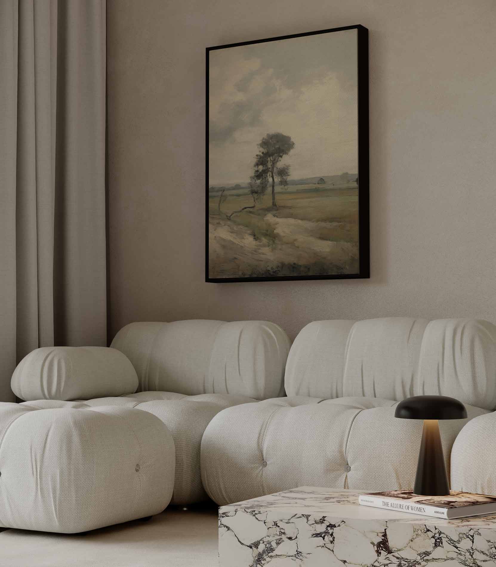 Rustiek Landschap met Eenzame Boom Kunstwerk-canvas-dibond-plexiglas-wanddecoratie-WallArtistic