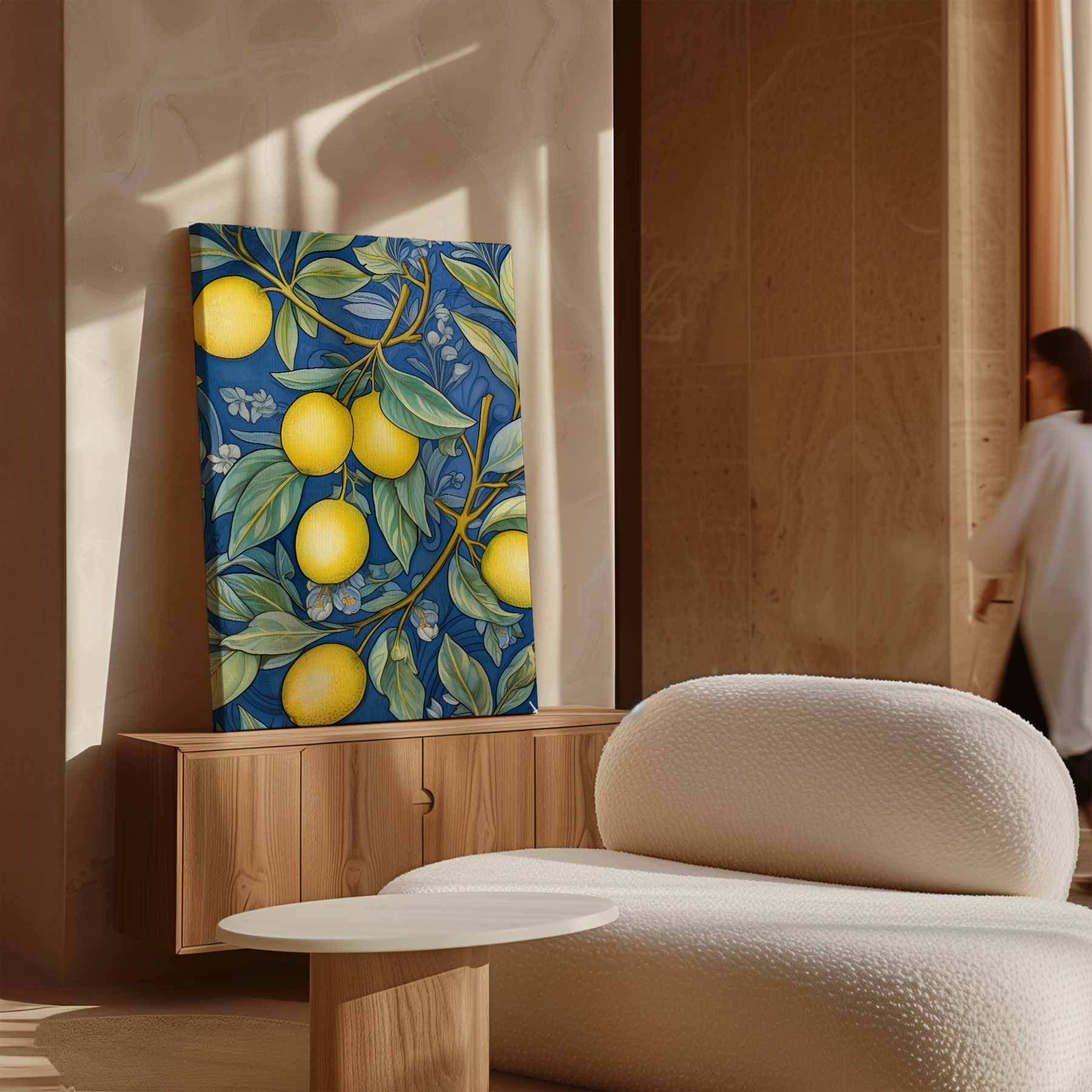 Kleurrijke Citroen Illustratie op Blauw Kunstwerk-canvas-dibond-plexiglas-wanddecoratie-WallArtistic