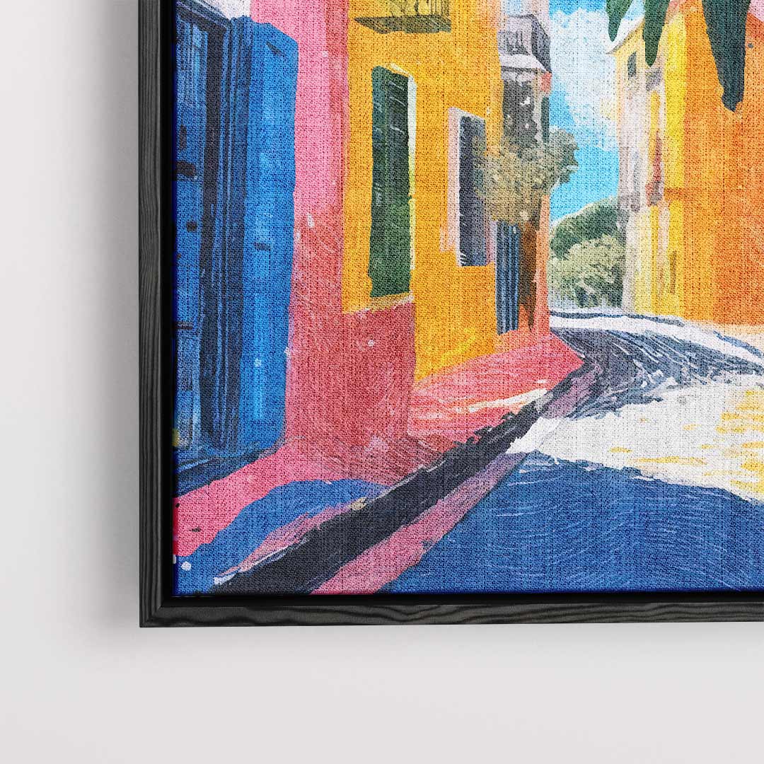 Zomerse Straat met Palmboom Kunstwerk-canvas-dibond-plexiglas-wanddecoratie-WallArtistic