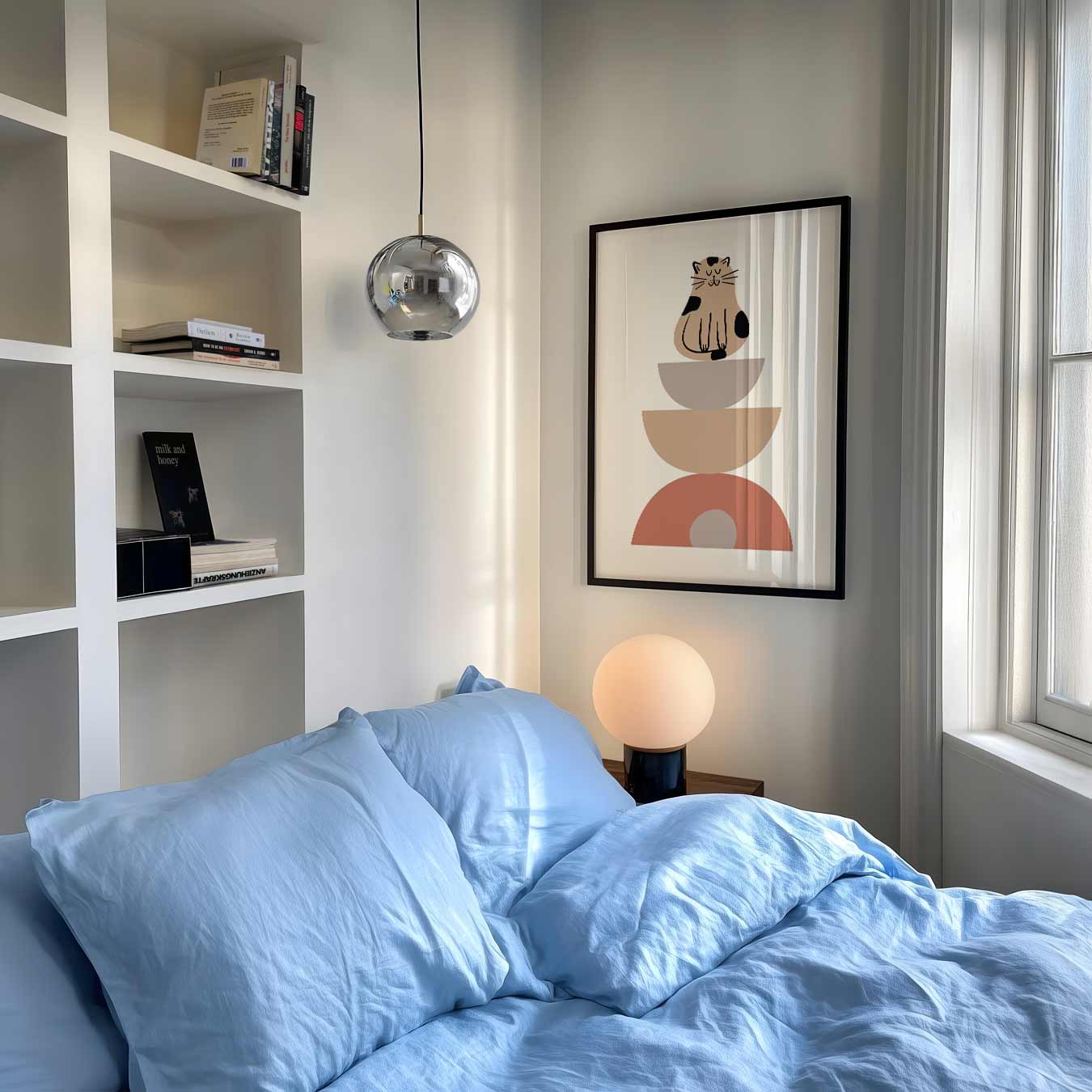 Dromerige Kat op Geometrische Vormen Poster