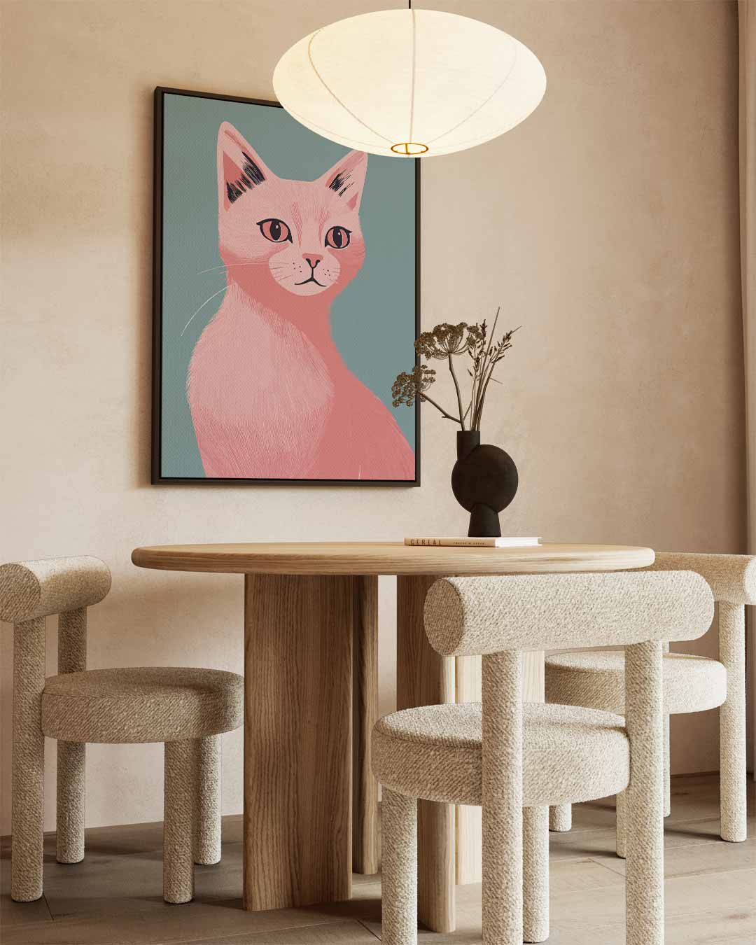 Dromerige Roze Kat Kunstwerk-canvas-dibond-plexiglas-wanddecoratie-WallArtistic