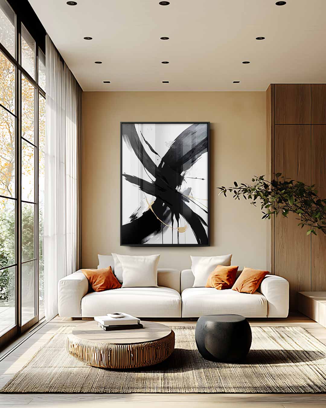 Dynamisch Zwart-Wit Abstract Kunstwerk-canvas-dibond-plexiglas-wanddecoratie-WallArtistic