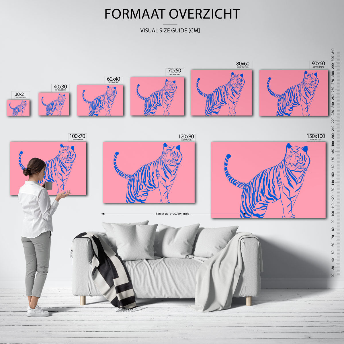 Tijger op roze achtergrond Poster