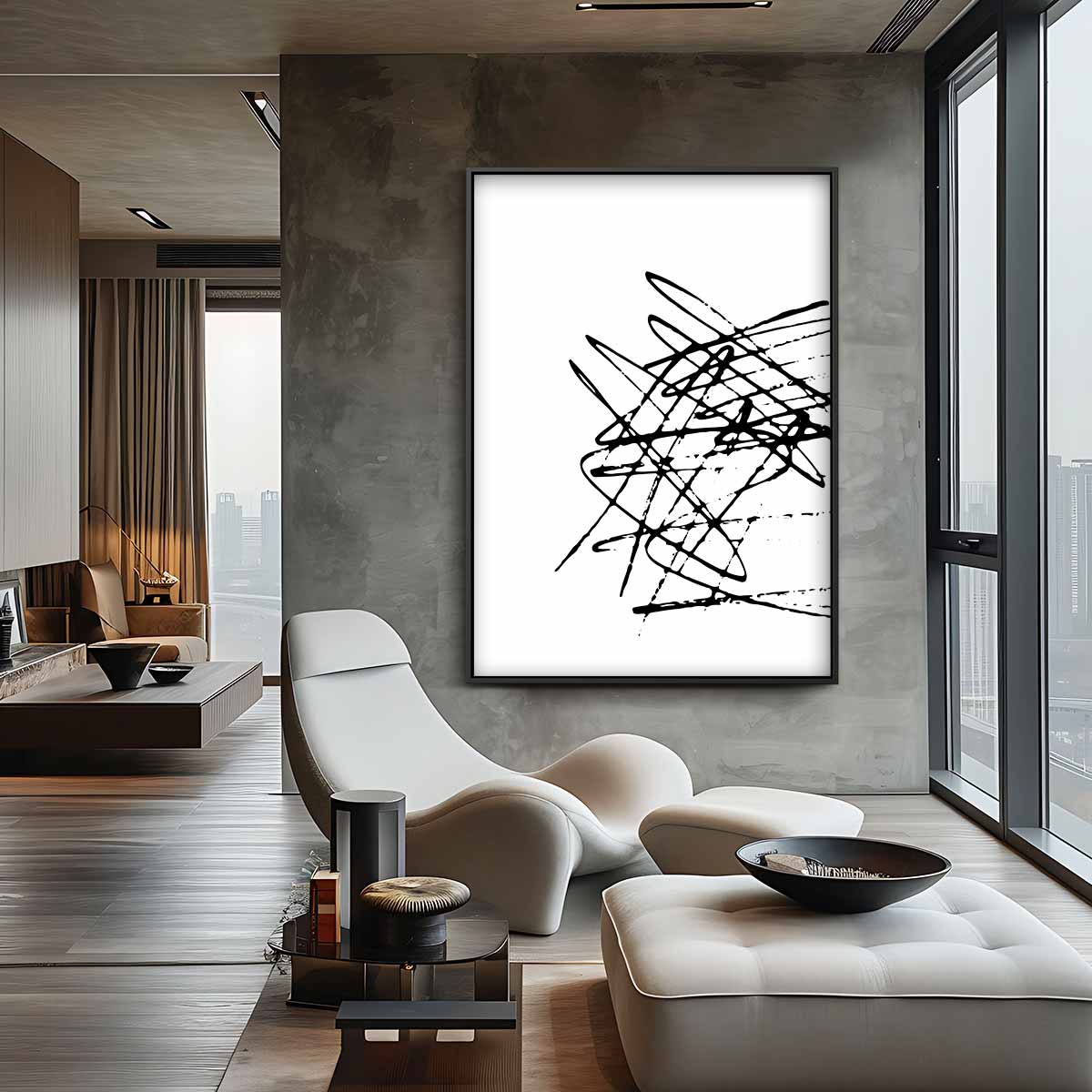 Chaotische Zwart-Witte Compositie Kunstwerk-canvas-dibond-plexiglas-wanddecoratie-WallArtistic