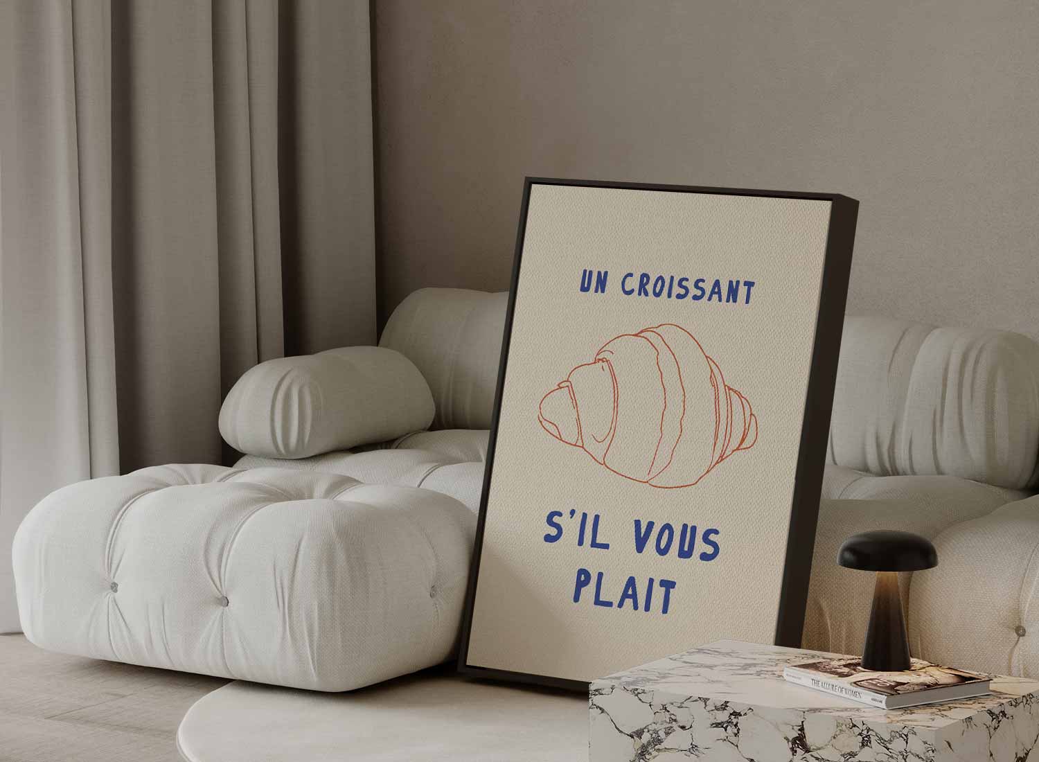 Charmante Croissant Illustratie Kunstwerk-canvas-dibond-plexiglas-wanddecoratie-WallArtistic