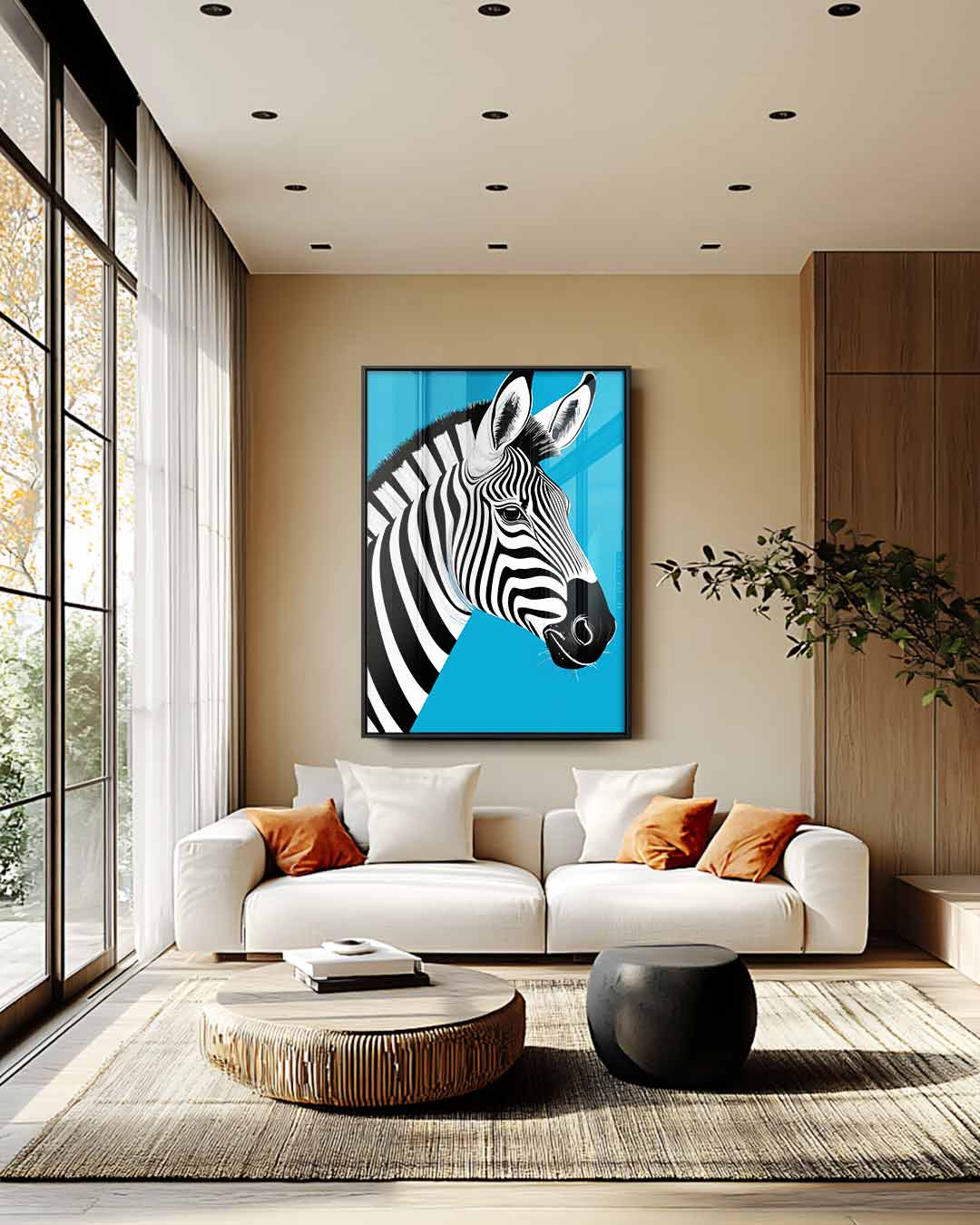 Zebra in de spotlight Kunstwerk-canvas-dibond-plexiglas-wanddecoratie-WallArtistic
