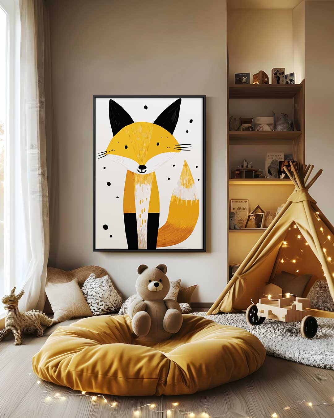 Vrolijke Vos Illustratie Kunstwerk-canvas-dibond-plexiglas-wanddecoratie-WallArtistic