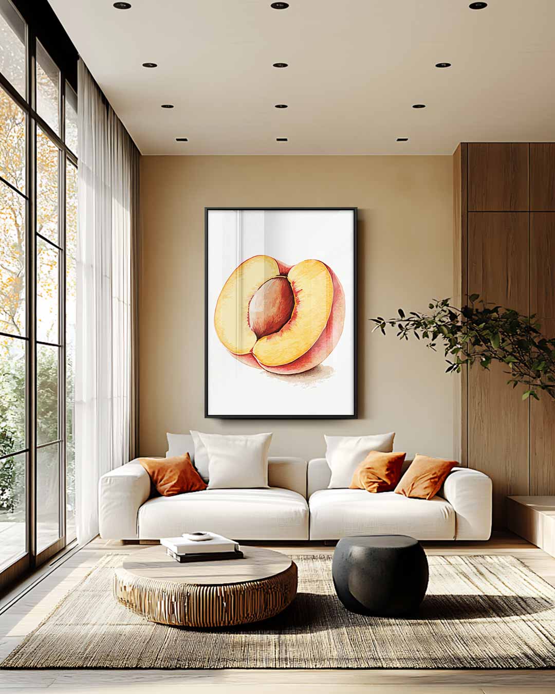 Kleurrijke Perzik Illustratie Kunstwerk-canvas-dibond-plexiglas-wanddecoratie-WallArtistic