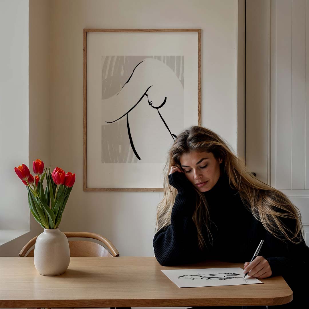 Artistieke Lijntekening Vrouwelijk Silhouet Poster-WallArtistic