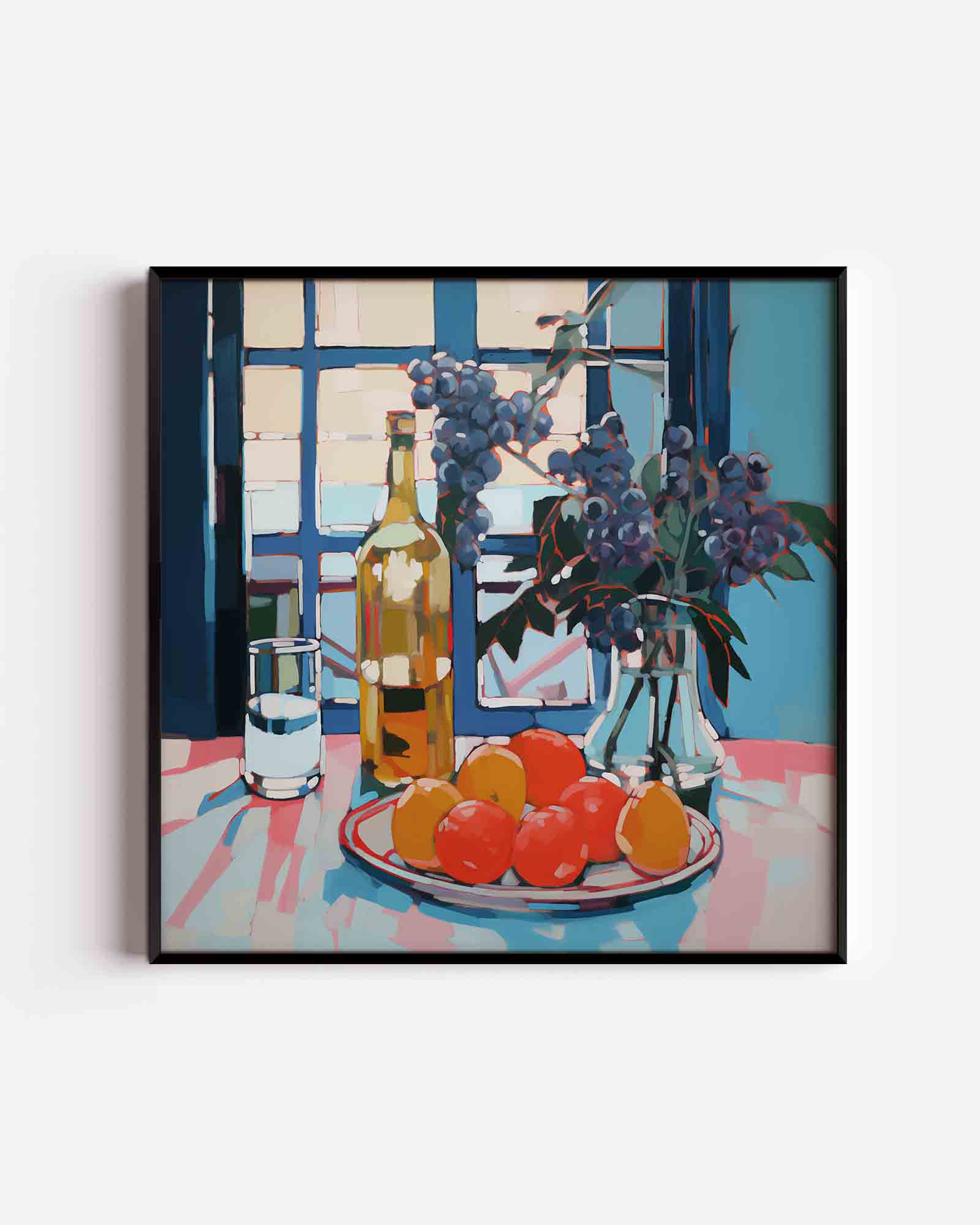 Stilleven met fruit en fles Poster