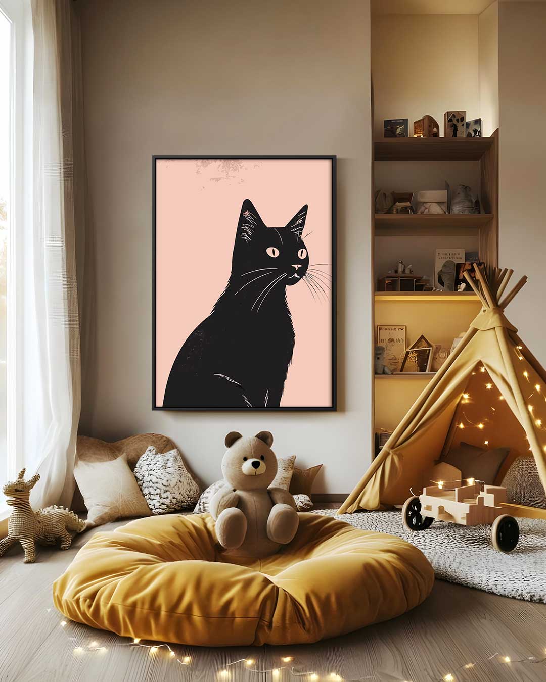 Stijlvolle Zwarte Kat Illustratie Kunstwerk-canvas-dibond-plexiglas-wanddecoratie-WallArtistic