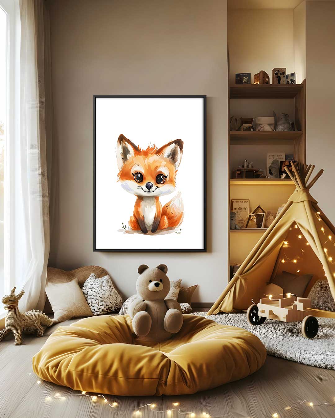 Schattige Vos Illustratie Kunstwerk-canvas-dibond-plexiglas-wanddecoratie-WallArtistic