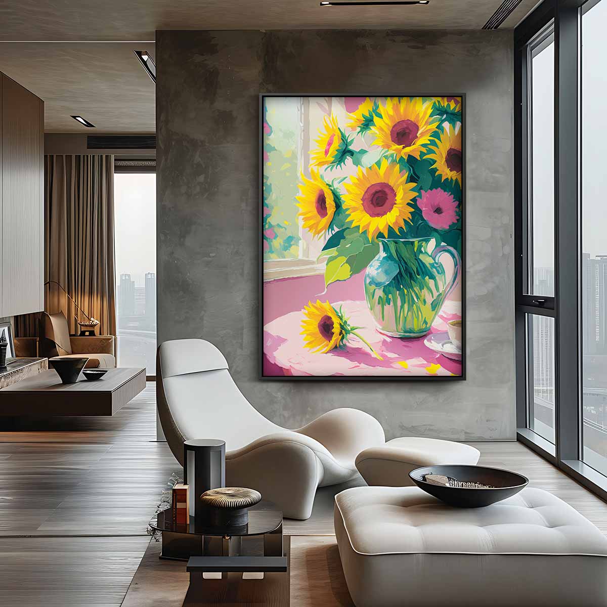 Zomerse Zonnebloem Schilderij Kunstwerk-canvas-dibond-plexiglas-wanddecoratie-WallArtistic