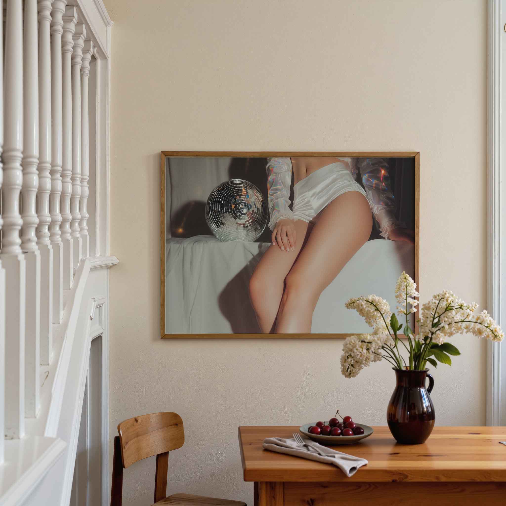 Glanzende disco en witte stof Poster