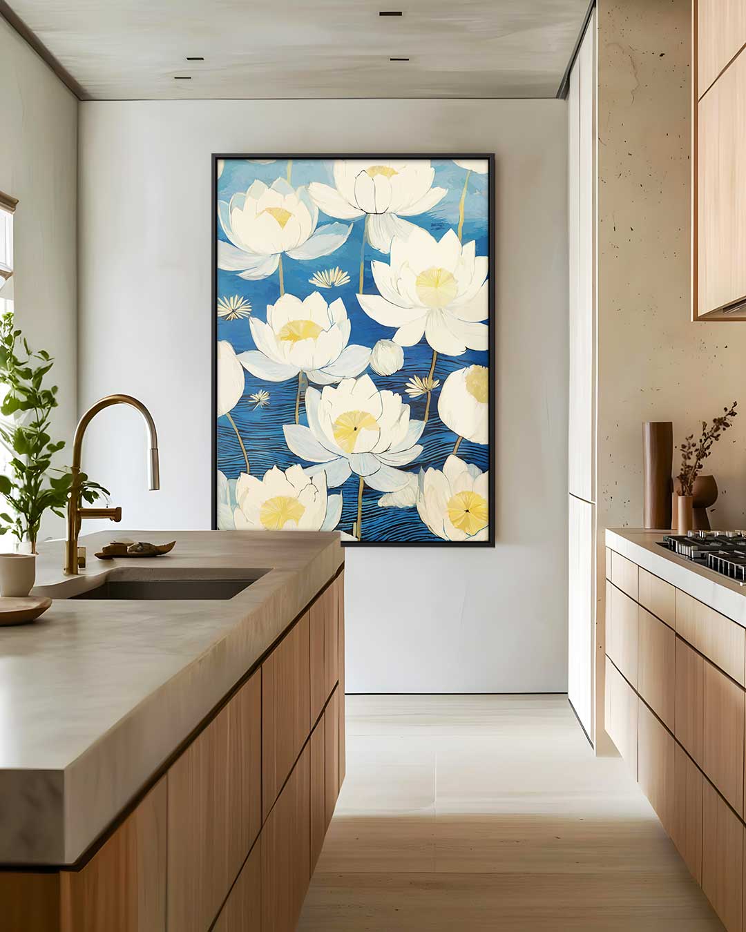 Bloeiende Waterlelies op Blauw Kunstwerk-canvas-dibond-plexiglas-wanddecoratie-WallArtistic