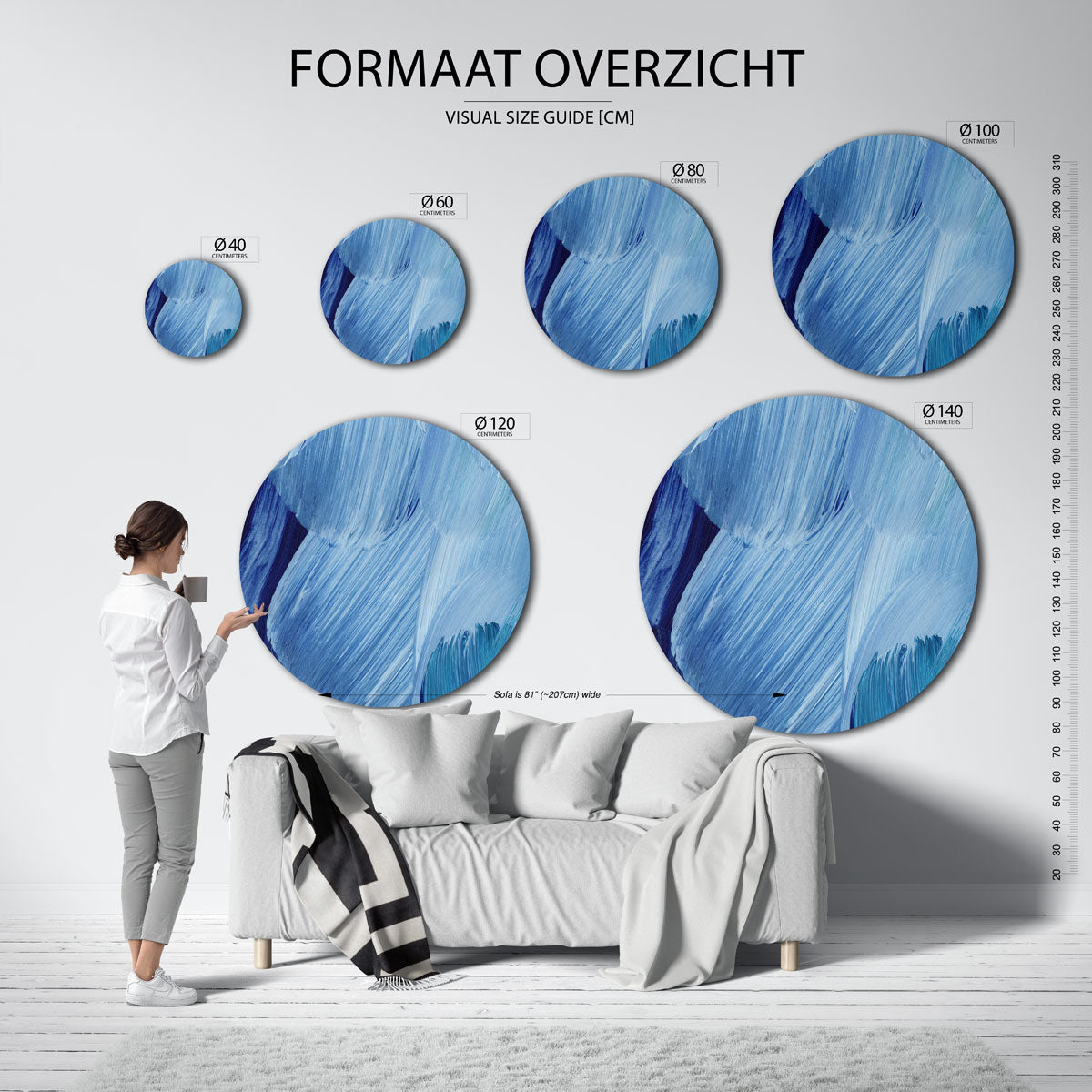 Blauwe penseelstreken Muurcirkel