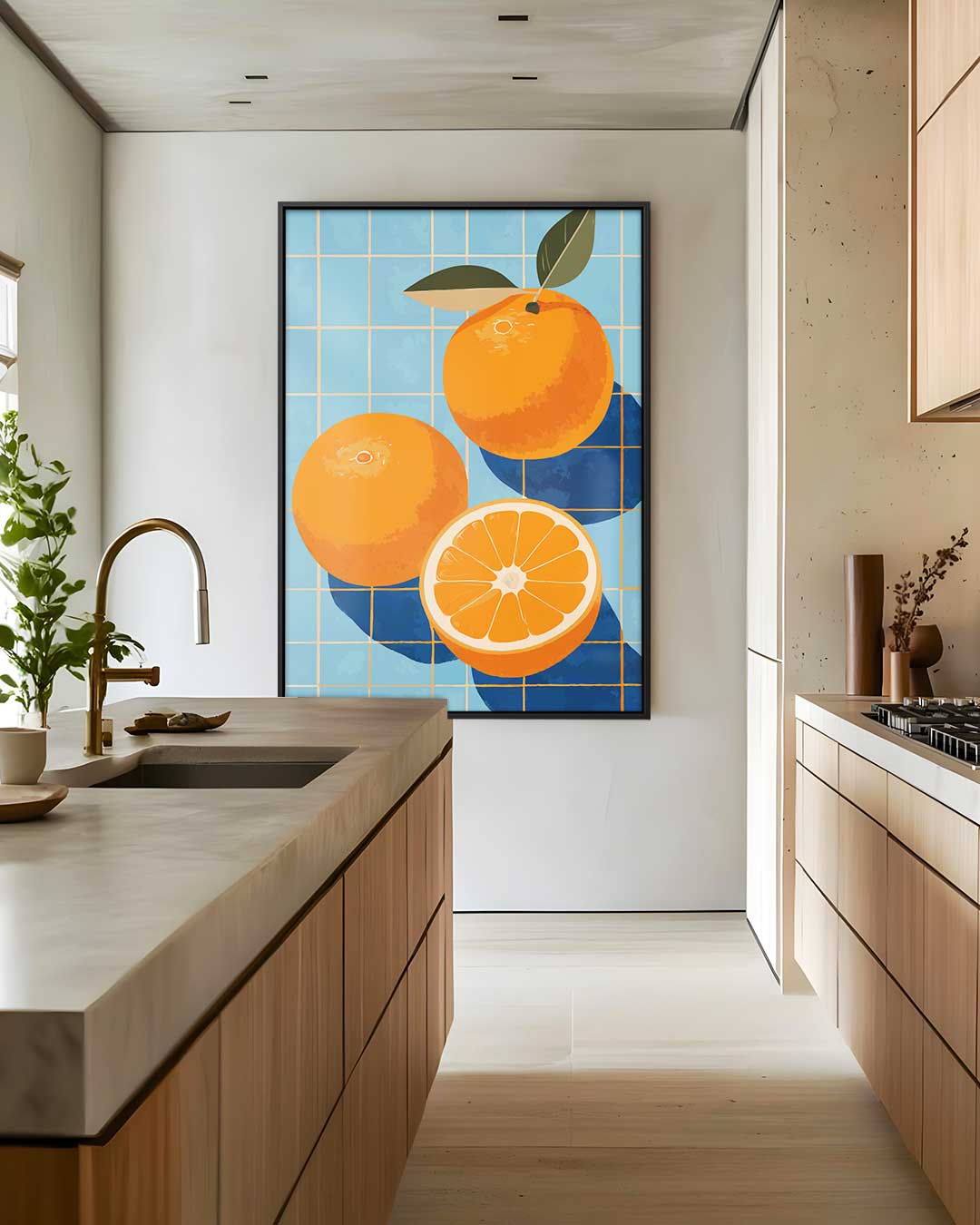 Zomerfrisse Sinaasappels op Tegels Kunstwerk-canvas-dibond-plexiglas-wanddecoratie-WallArtistic