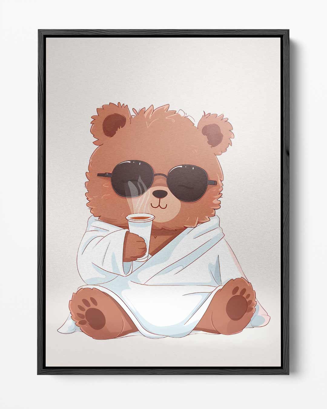 Relaxte Beer Met Koffiebeker Kunstwerk-canvas-dibond-plexiglas-wanddecoratie-WallArtistic