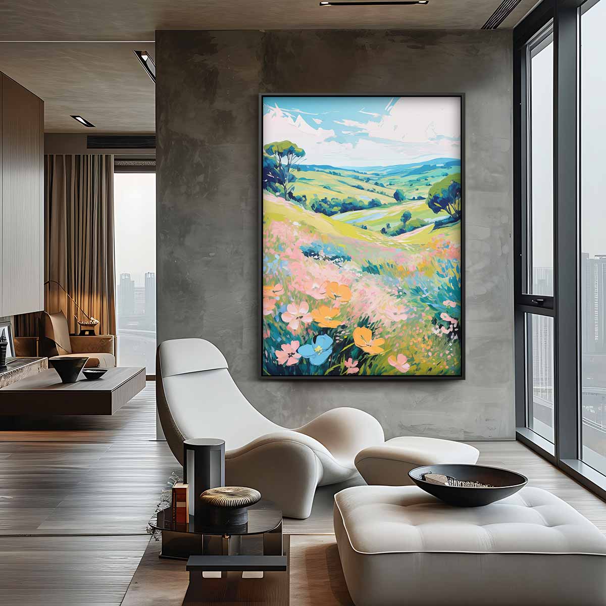 Zomerse Heuvels en Bloemenweelde Kunstwerk-canvas-dibond-plexiglas-wanddecoratie-WallArtistic
