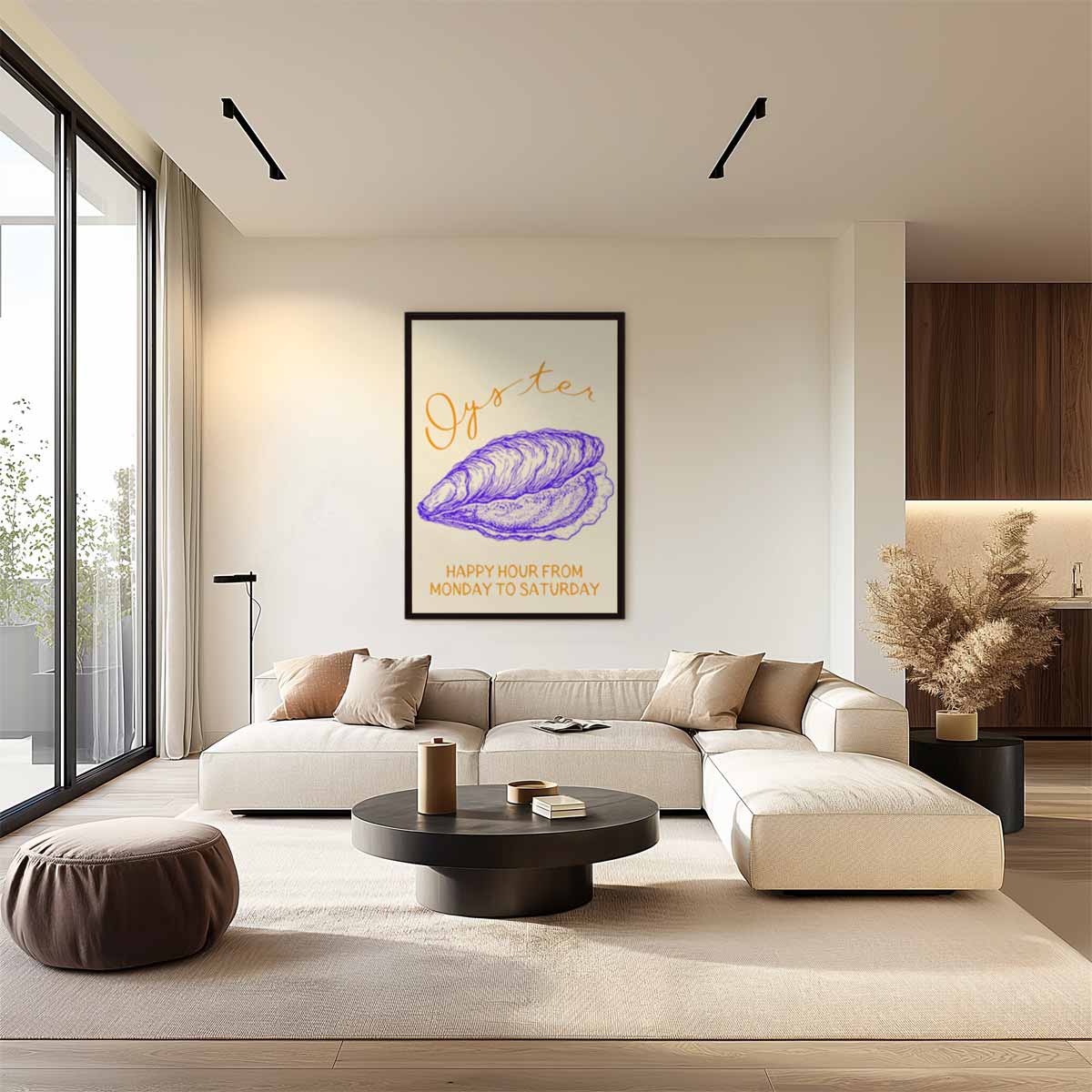 Speelse Oestertekening Kunstwerk-canvas-dibond-plexiglas-wanddecoratie-WallArtistic