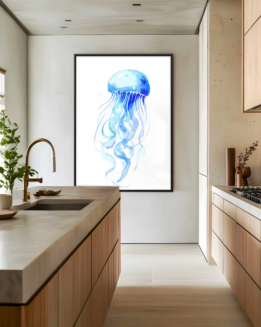 Dromerige Kwallen Waterverf Schilderij Kunstwerk-canvas-dibond-plexiglas-wanddecoratie-WallArtistic