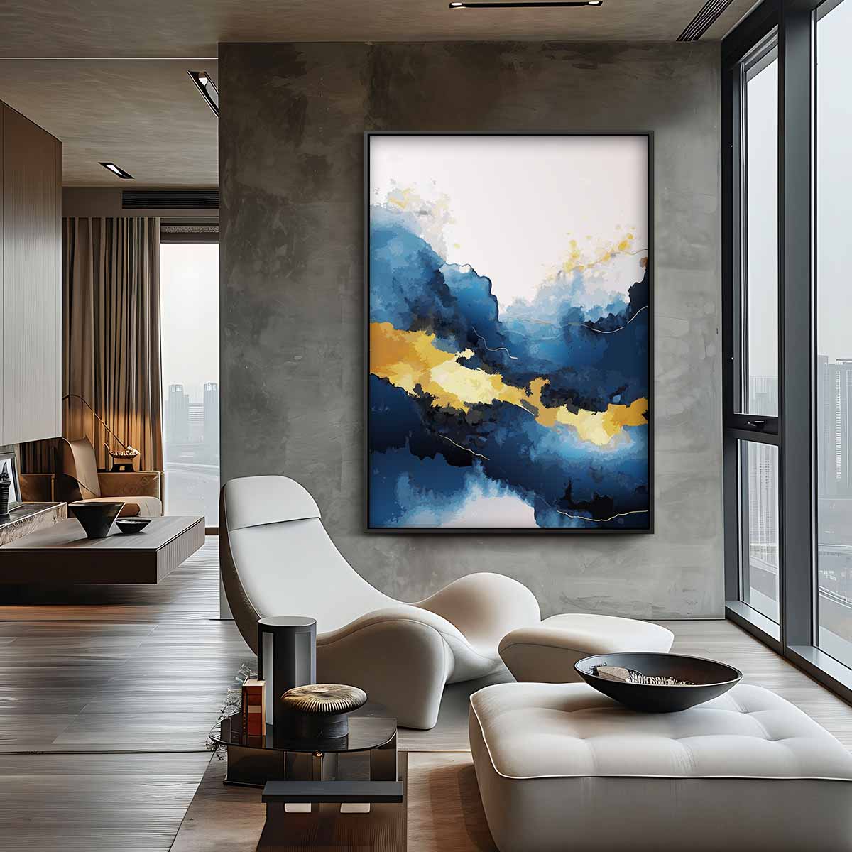 Blauw en Gouden Droomlandschap Kunstwerk-canvas-dibond-plexiglas-wanddecoratie-WallArtistic