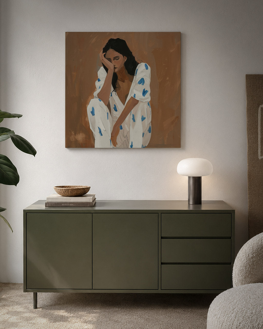 Dromerige vrouwenzitting Kunstwerk