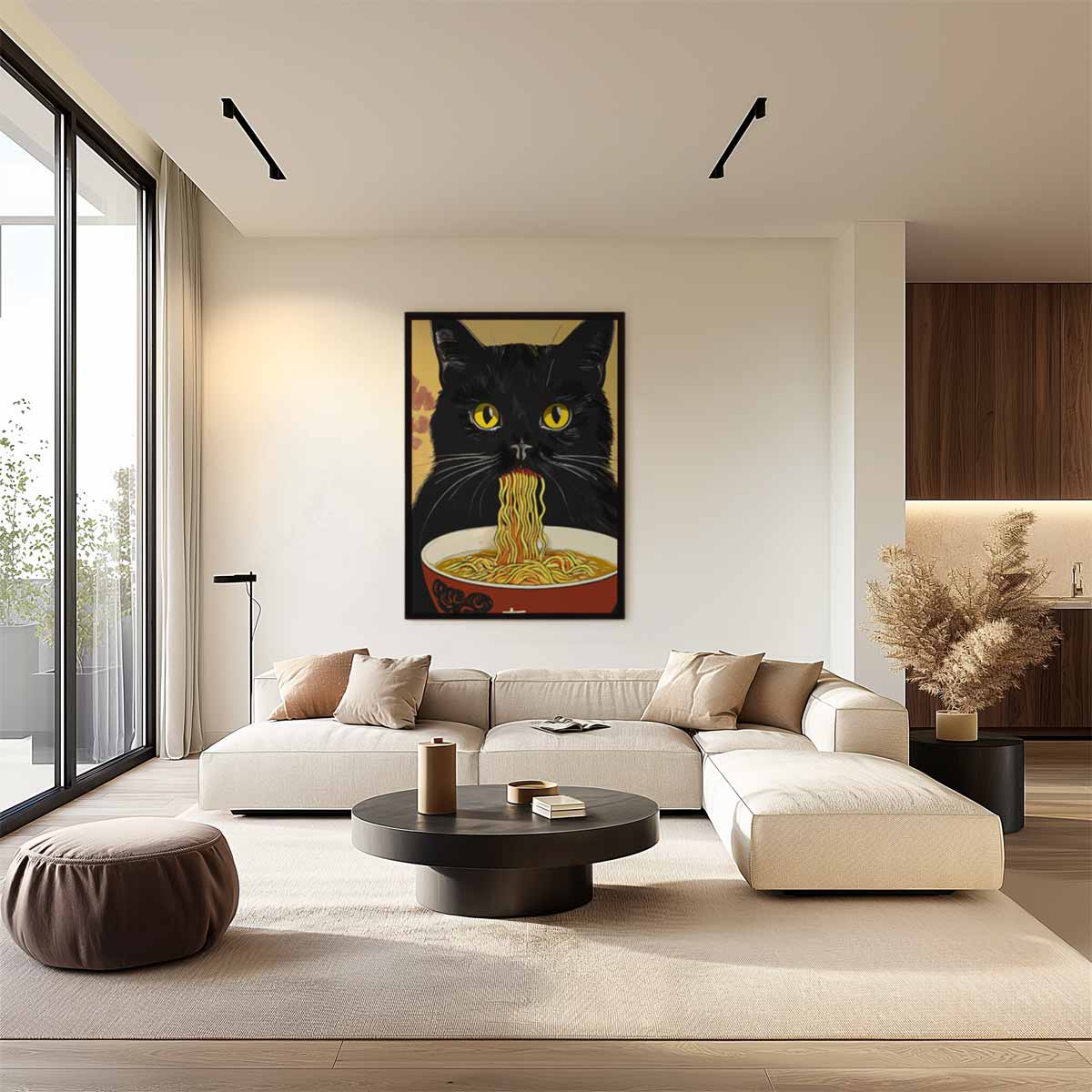 Kat met Noodles Kunstwerk-canvas-dibond-plexiglas-wanddecoratie-WallArtistic