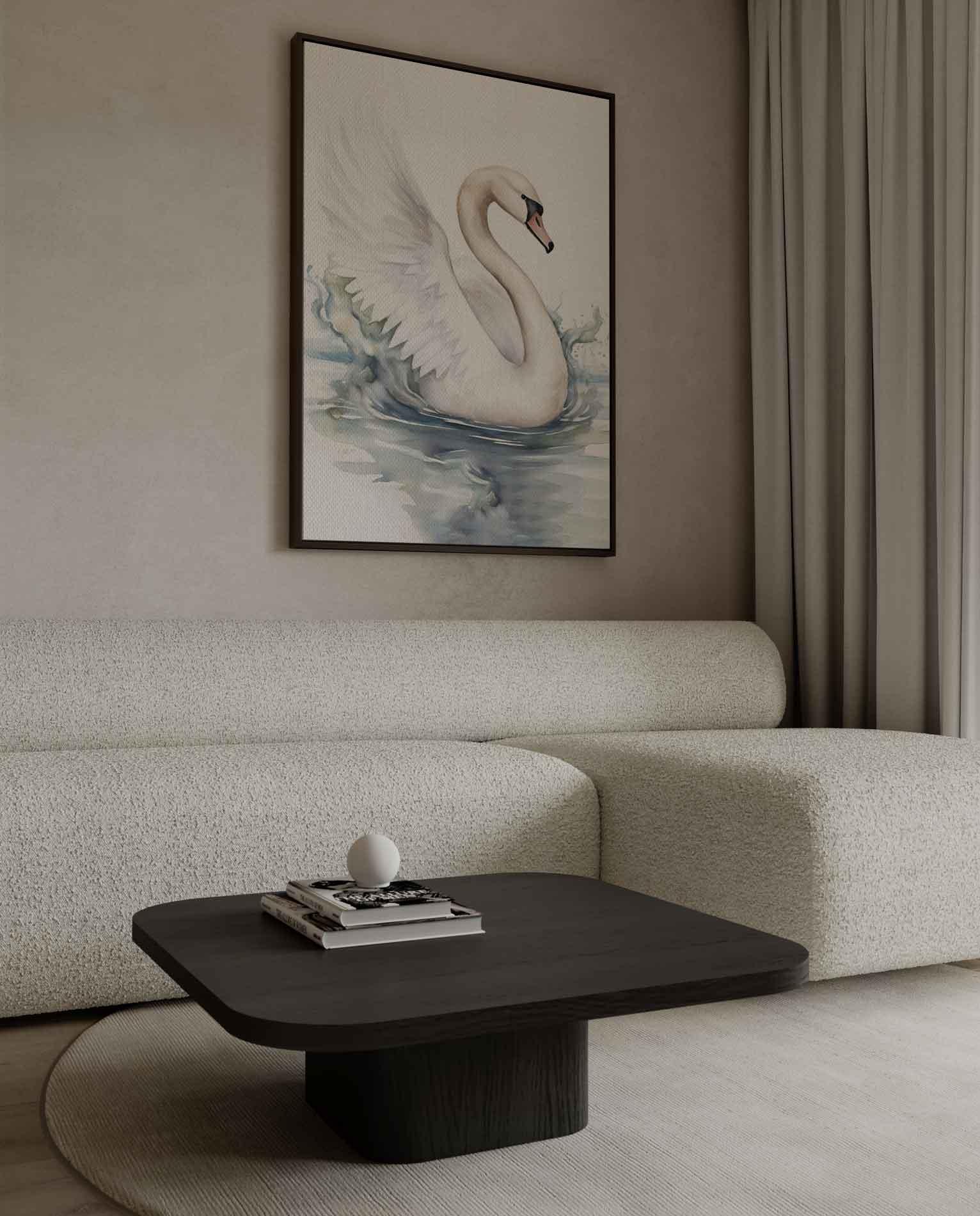 Elegante Zwaan in Beweging Kunstwerk-canvas-dibond-plexiglas-wanddecoratie-WallArtistic