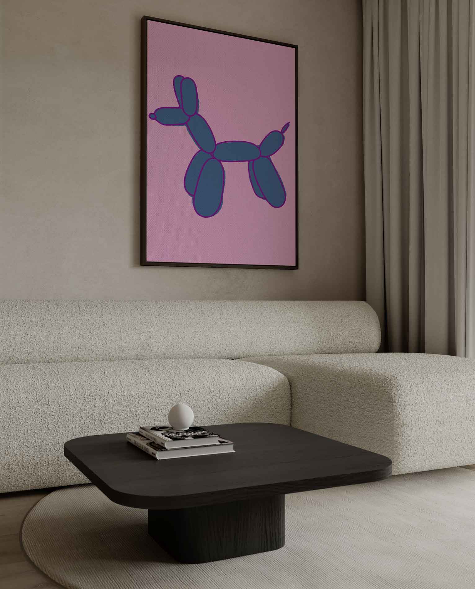Vrolijke Ballonhond in Blauw Kunstwerk-canvas-dibond-plexiglas-wanddecoratie-WallArtistic