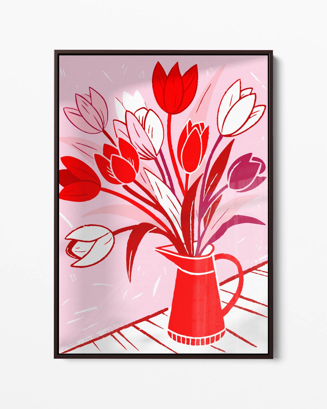 Bloeiende Tulpen in Rode Vaas Kunstwerk-canvas-dibond-plexiglas-wanddecoratie-WallArtistic