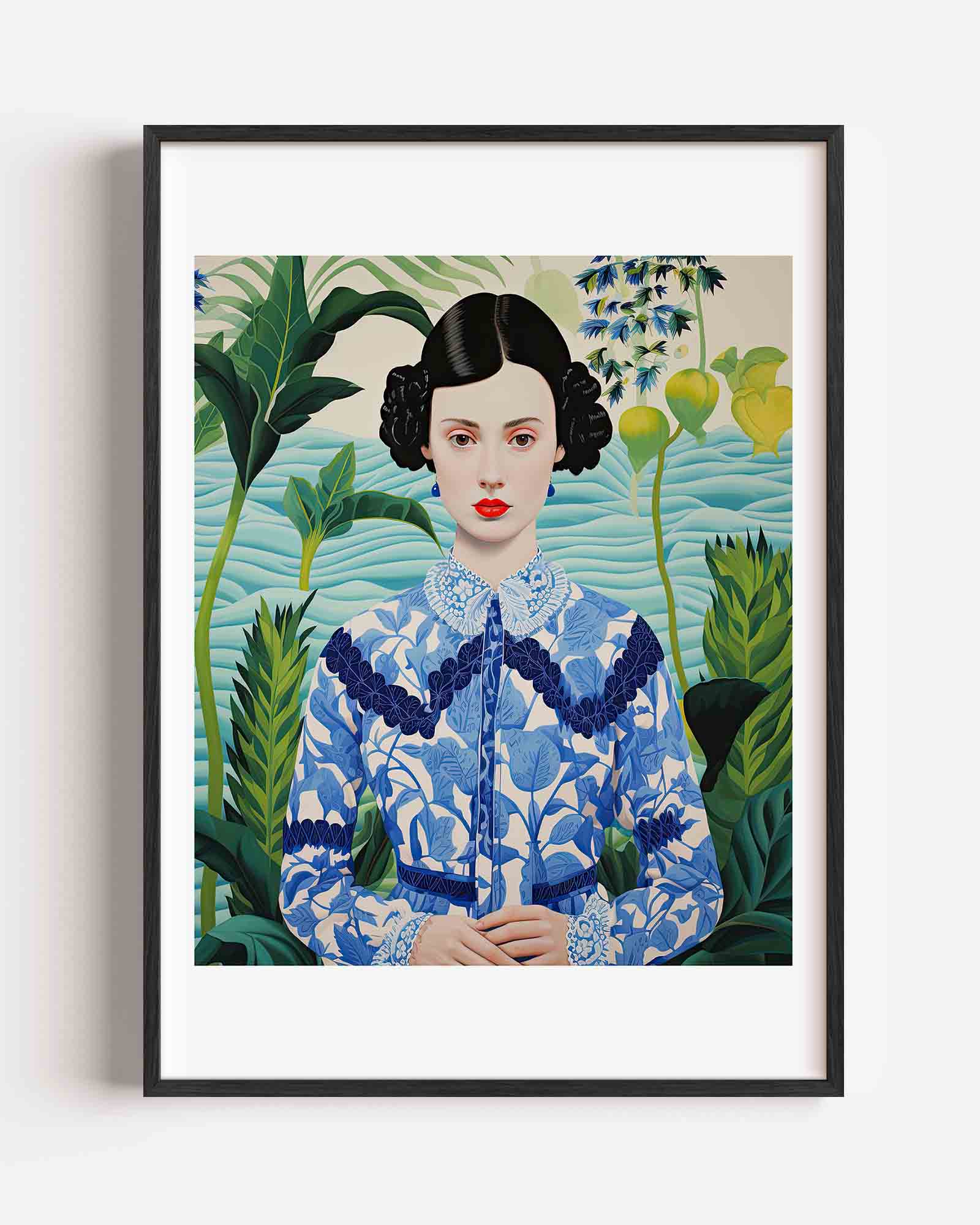 Vrouw in blauwe blouse Poster